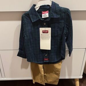 Wrangler Kids Navy and Tan Plaid Shirt 12m